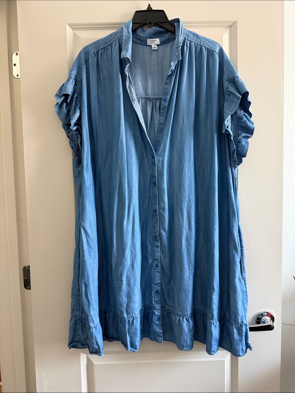 crown & ivy Light Blue Chambray Mini Dress